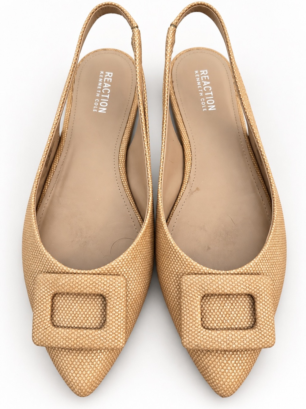 Reaction Kenneth Cole Linton Buckle Pointed Toe Slingback Flats Gold 10M